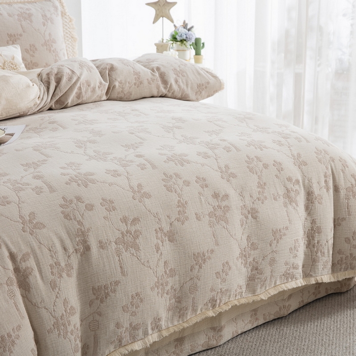 91家纺网 家纺一手货源 找家纺 鲁爱家纺供货 2025新款AB版棉麻流苏款四件套 春晖-米咖