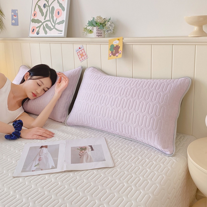 芯宜佳 2025新款A类凉感丝乳胶单人枕套 肌理纹-紫