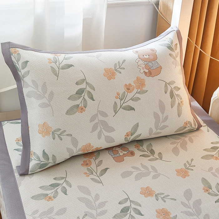 91家纺网 家纺一手货源 找家纺 沐慕 2025新款学生床小清新印花冰藤席 叶子小熊