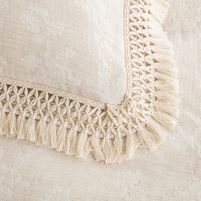 91家纺网 家纺一手货源 找家纺 鲁爱家纺供货 2025新款AB版棉麻流苏款四件套 春晖-原白