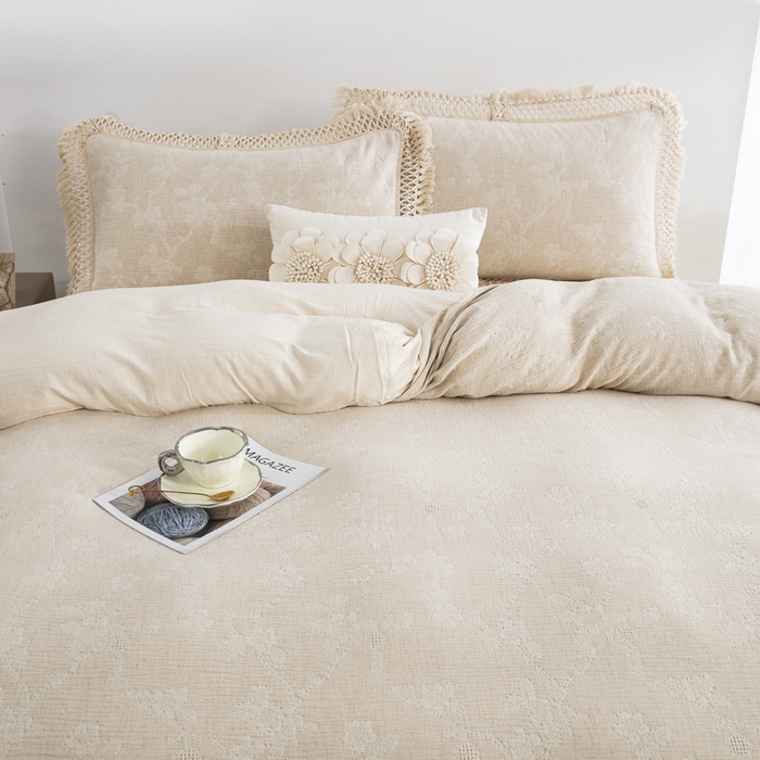 91家纺网 家纺一手货源 找家纺 鲁爱家纺供货 2025新款AB版棉麻流苏款四件套 春晖-原白