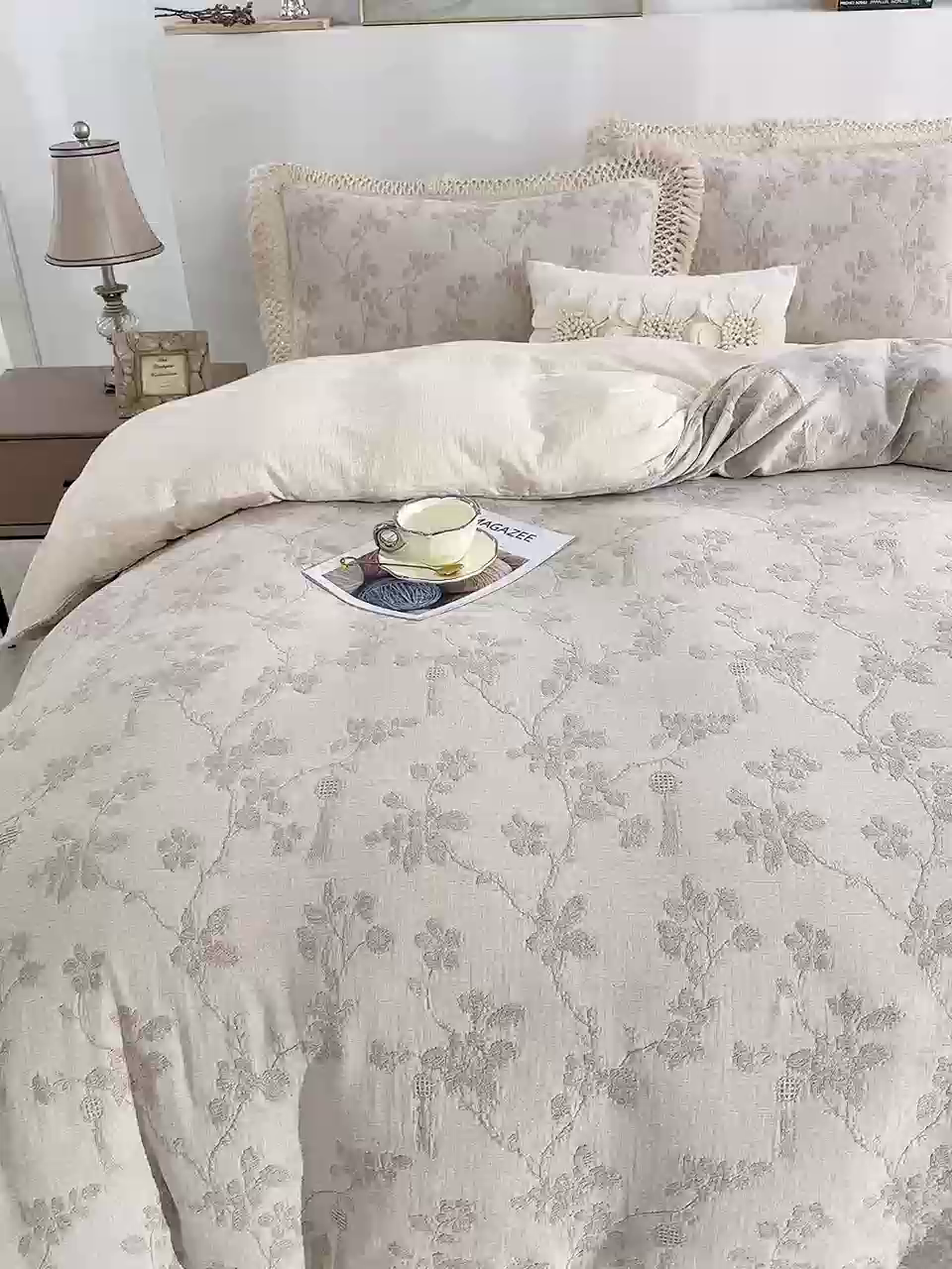 91家纺网 家纺一手货源 找家纺 鲁爱家纺供货 2025新款AB版棉麻流苏款四件套 春晖-原白