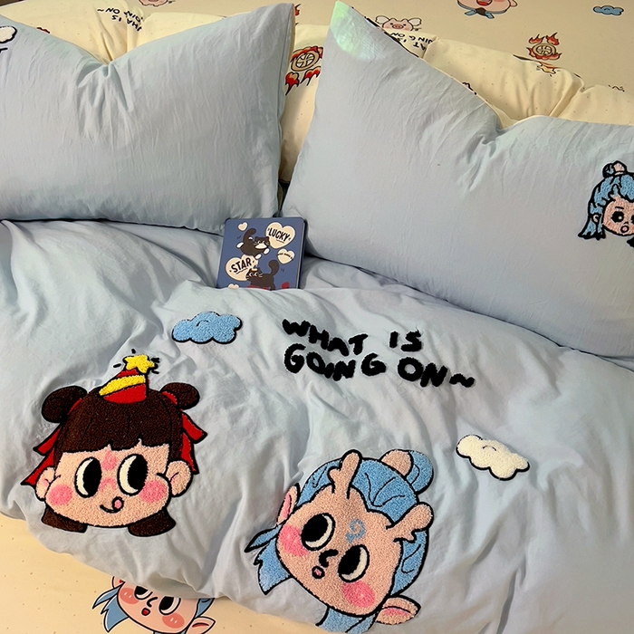 91家纺网 家纺一手货源 找家纺 易辰美 2025新款超软水洗棉毛巾绣四件套-系列二 哪吒敖冰兰