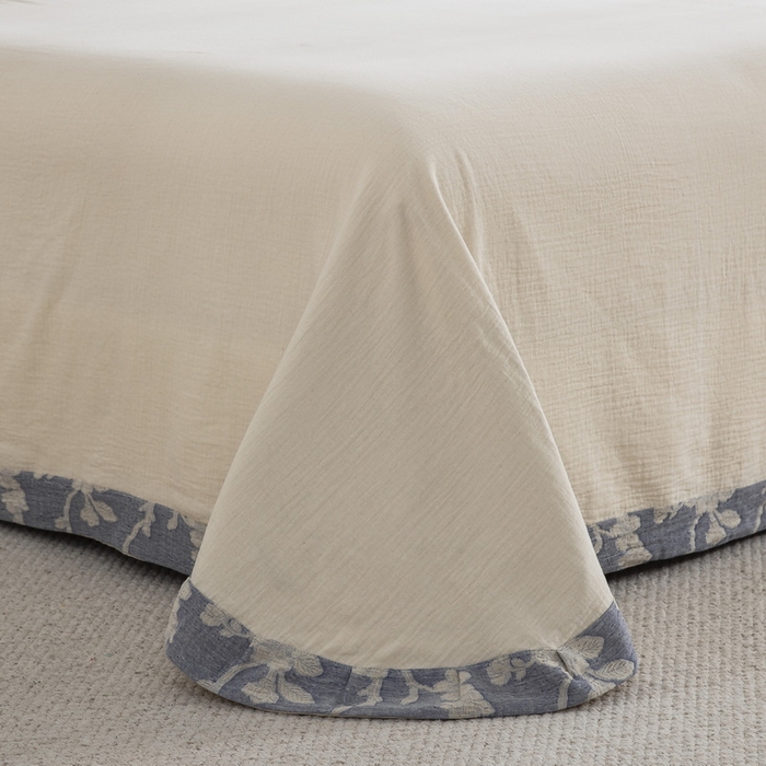 91家纺网 家纺一手货源 找家纺 鲁爱家纺供货 2025新款AB版棉麻流苏款四件套 春晖-蓝白