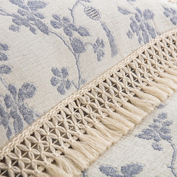 91家纺网 家纺一手货源 找家纺 鲁爱家纺供货 2025新款AB版棉麻流苏款四件套 春晖-蓝白