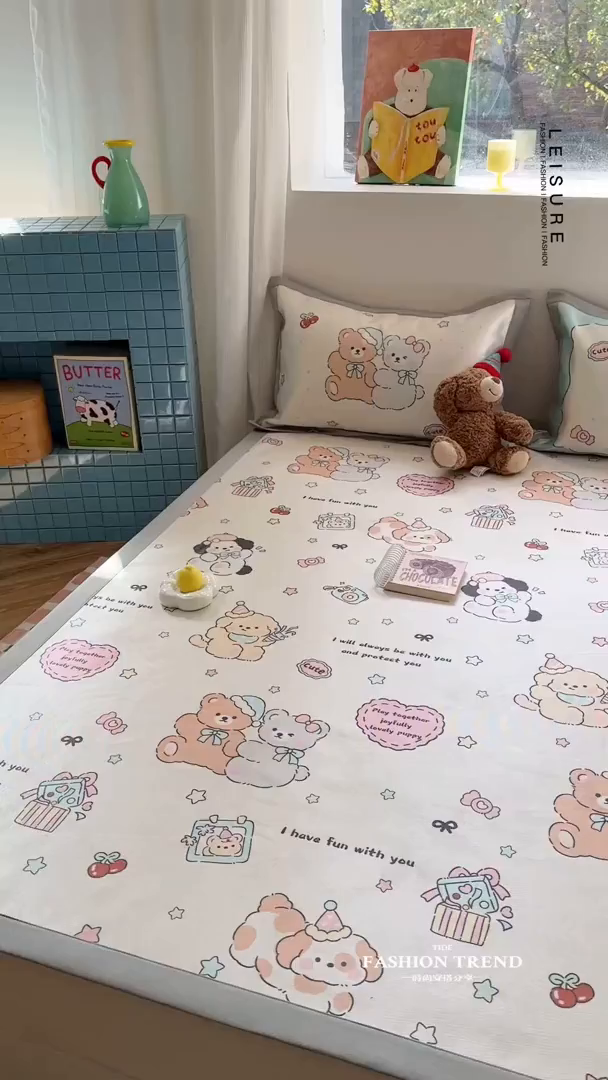 91家纺网 家纺一手货源 找家纺 沐慕 2025新款时尚数码印花600D冰丝凉席系列 冰丝-好伙伴