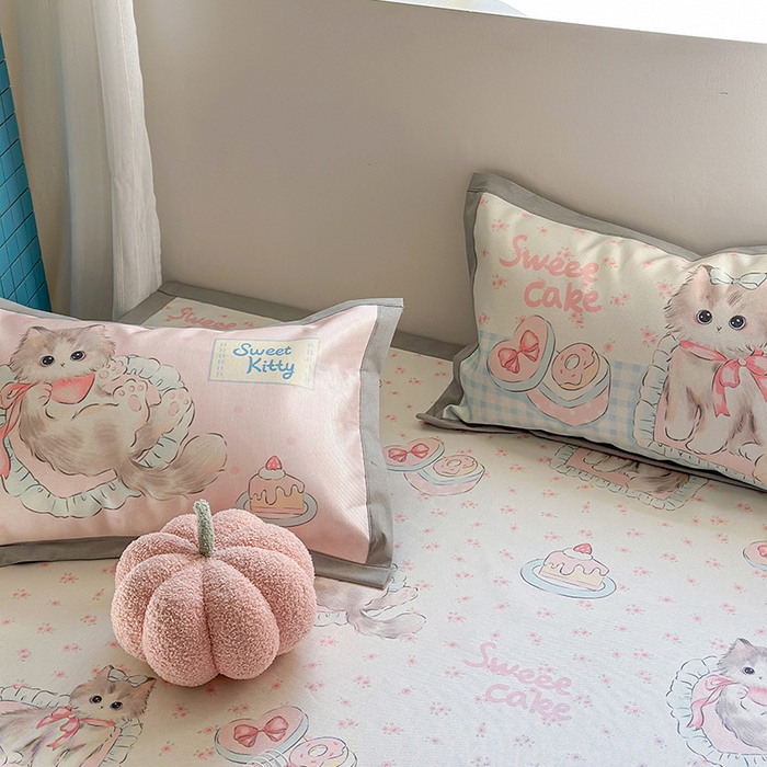 91家纺网 家纺一手货源 找家纺 沐慕 2025新款时尚数码印花600D冰丝凉席系列 冰丝-玫瑰粉喵