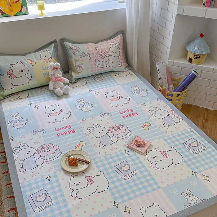 91家纺网 家纺一手货源 找家纺 沐慕 2025新款时尚数码印花600D冰丝凉席系列 冰丝-甜心宝贝