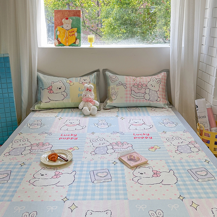 91家纺网 家纺一手货源 找家纺 沐慕 2025新款时尚数码印花600D冰丝凉席系列 冰丝-甜心宝贝