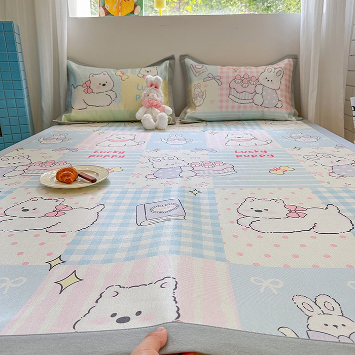 91家纺网 家纺一手货源 找家纺 沐慕 2025新款时尚数码印花600D冰丝凉席系列 冰丝-甜心宝贝