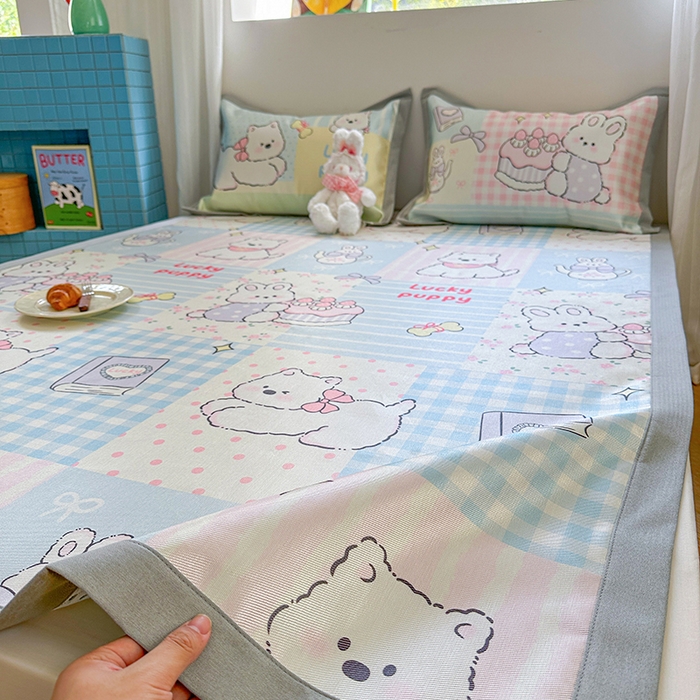 91家纺网 家纺一手货源 找家纺 沐慕 2025新款时尚数码印花600D冰丝凉席系列 冰丝-甜心宝贝