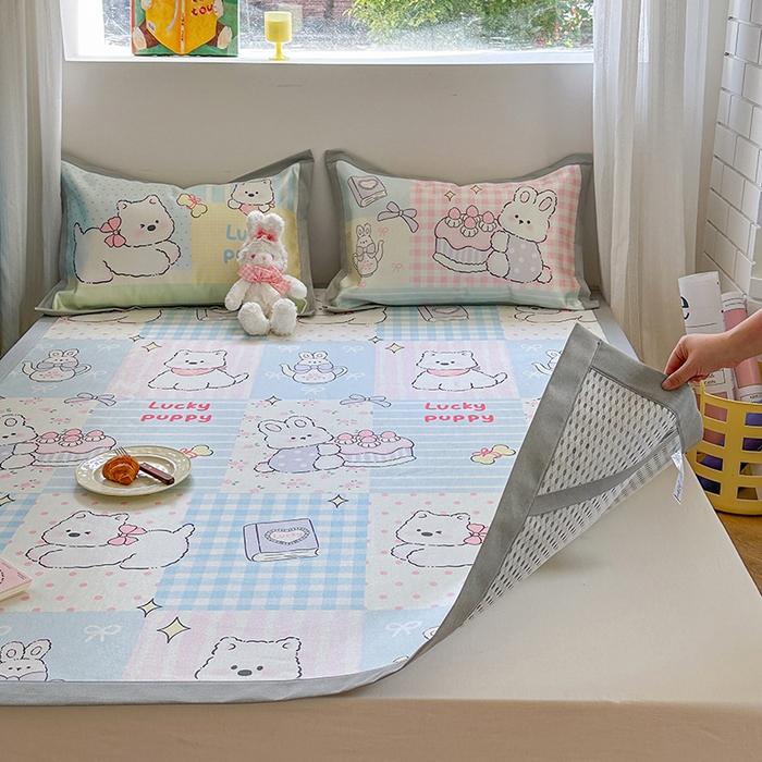 91家纺网 家纺一手货源 找家纺 沐慕 2025新款时尚数码印花600D冰丝凉席系列 冰丝-甜心宝贝