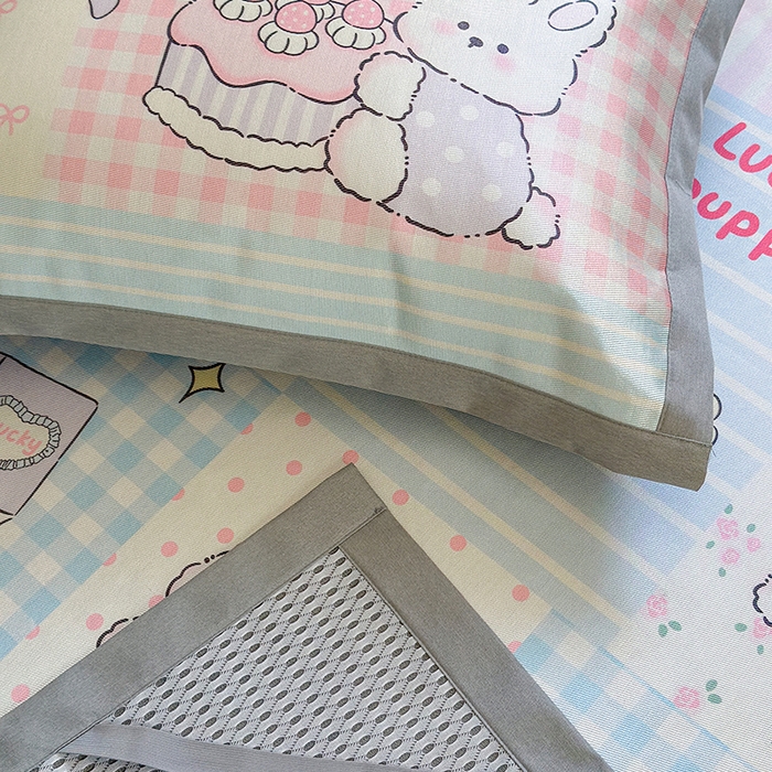 91家纺网 家纺一手货源 找家纺 沐慕 2025新款时尚数码印花600D冰丝凉席系列 冰丝-甜心宝贝