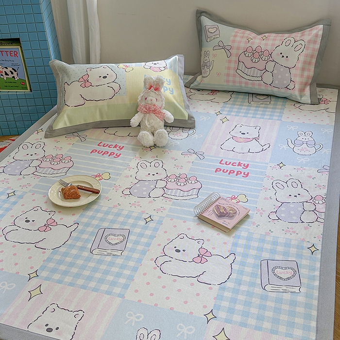 91家纺网 家纺一手货源 找家纺 沐慕 2025新款时尚数码印花600D冰丝凉席系列 冰丝-甜心宝贝