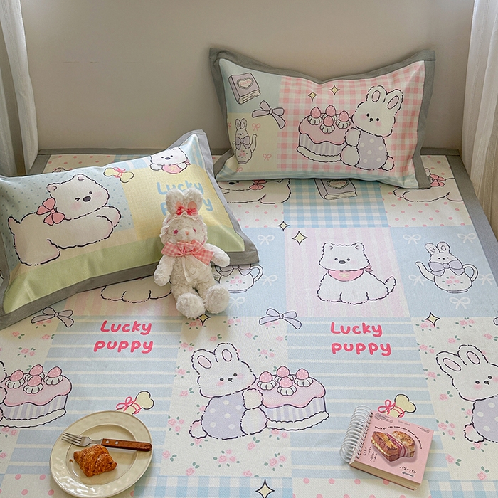 91家纺网 家纺一手货源 找家纺 沐慕 2025新款时尚数码印花600D冰丝凉席系列 冰丝-甜心宝贝