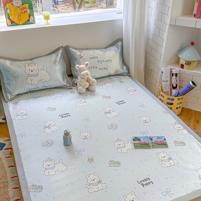 91家纺网 家纺一手货源 找家纺 沐慕 2025新款时尚数码印花600D冰丝凉席系列 冰丝-西高地蓝