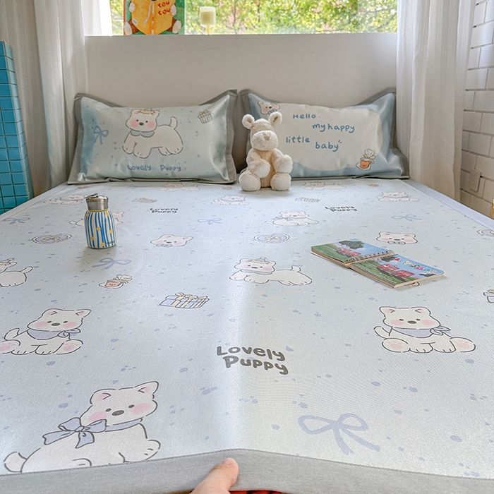 91家纺网 家纺一手货源 找家纺 沐慕 2025新款时尚数码印花600D冰丝凉席系列 冰丝-西高地蓝