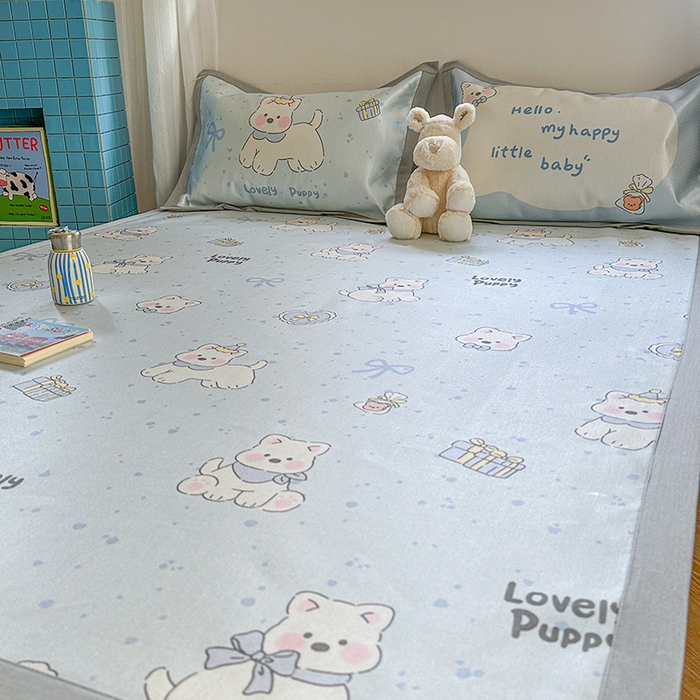 91家纺网 家纺一手货源 找家纺 沐慕 2025新款时尚数码印花600D冰丝凉席系列 冰丝-西高地蓝