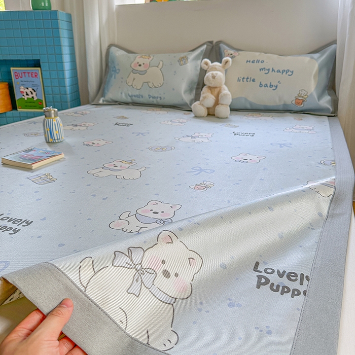 91家纺网 家纺一手货源 找家纺 沐慕 2025新款时尚数码印花600D冰丝凉席系列 冰丝-西高地蓝