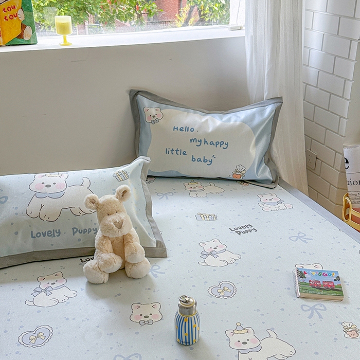 91家纺网 家纺一手货源 找家纺 沐慕 2025新款时尚数码印花600D冰丝凉席系列 冰丝-西高地蓝