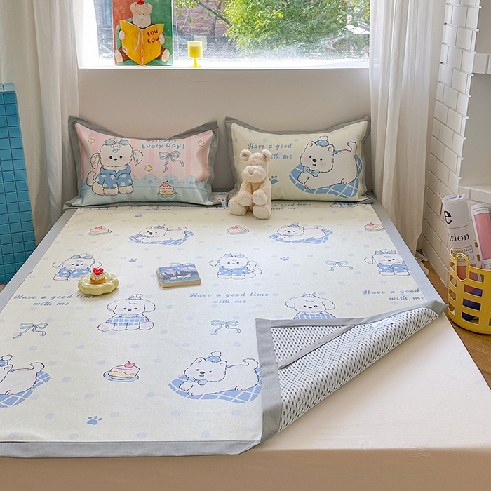 91家纺网 家纺一手货源 找家纺 沐慕 2025新款时尚数码印花600D冰丝凉席系列 冰丝-小奶狗