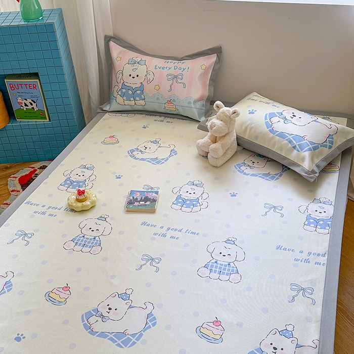 91家纺网 家纺一手货源 找家纺 沐慕 2025新款时尚数码印花600D冰丝凉席系列 冰丝-小奶狗