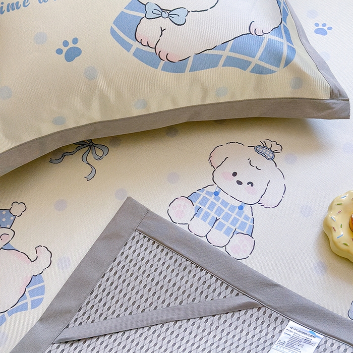 91家纺网 家纺一手货源 找家纺 沐慕 2025新款时尚数码印花600D冰丝凉席系列 冰丝-小奶狗