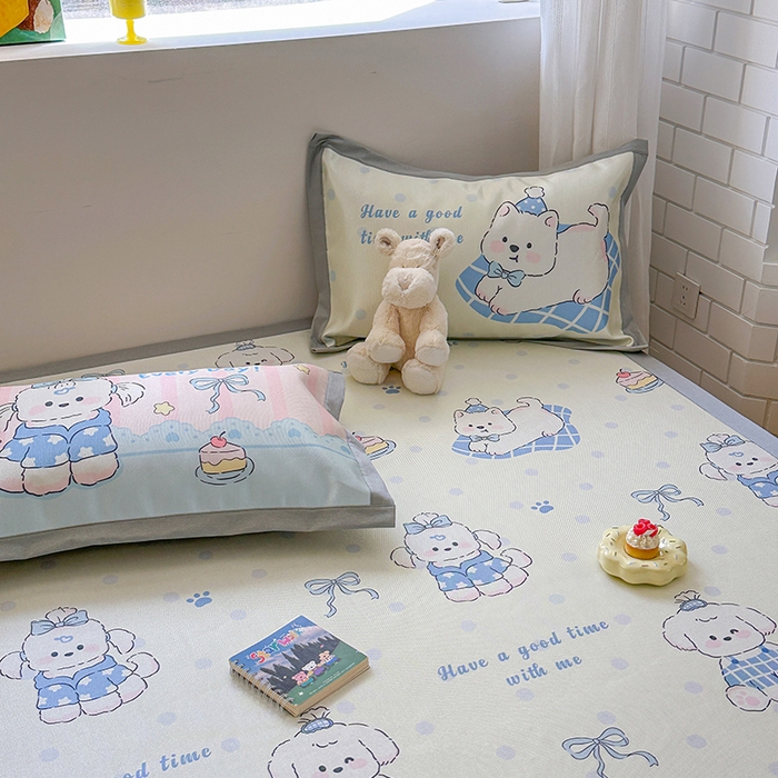 91家纺网 家纺一手货源 找家纺 沐慕 2025新款时尚数码印花600D冰丝凉席系列 冰丝-小奶狗