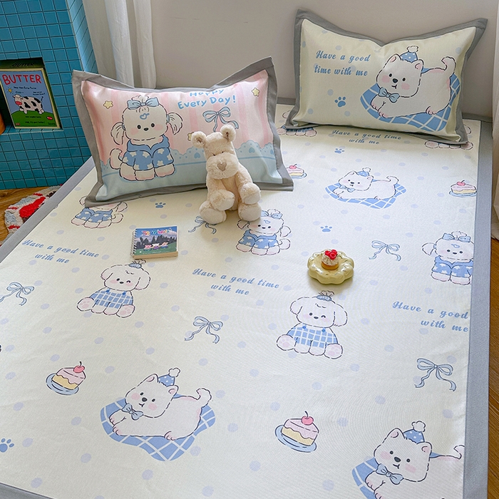 91家纺网 家纺一手货源 找家纺 沐慕 2025新款时尚数码印花600D冰丝凉席系列 冰丝-小奶狗