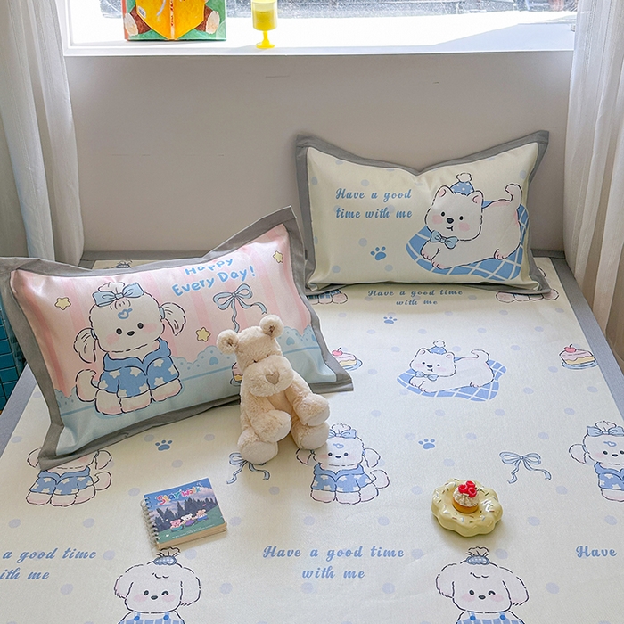 91家纺网 家纺一手货源 找家纺 沐慕 2025新款时尚数码印花600D冰丝凉席系列 冰丝-小奶狗