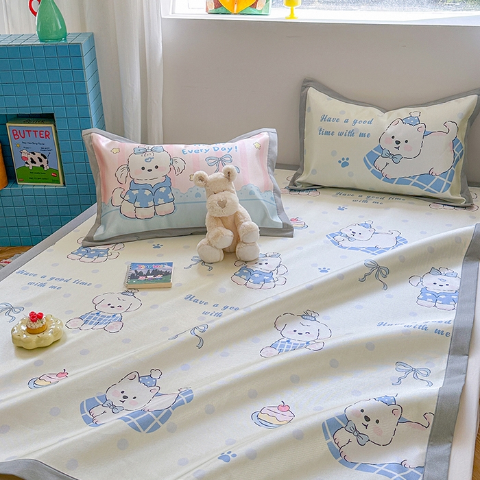 91家纺网 家纺一手货源 找家纺 沐慕 2025新款时尚数码印花600D冰丝凉席系列 冰丝-小奶狗