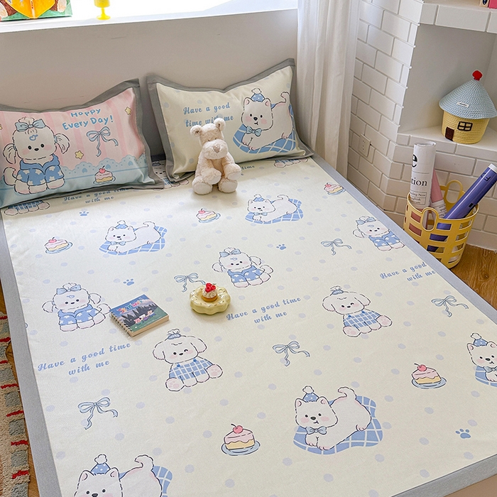 91家纺网 家纺一手货源 找家纺 沐慕 2025新款时尚数码印花600D冰丝凉席系列 冰丝-小奶狗