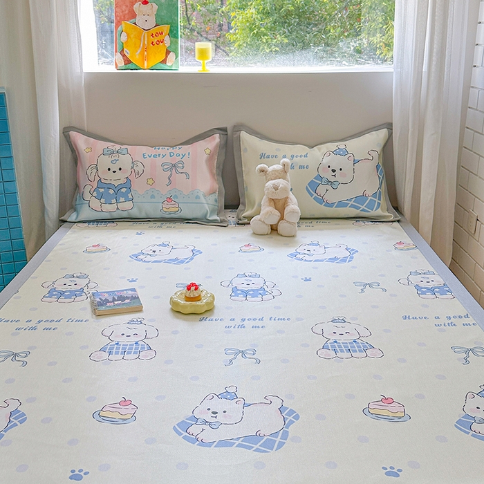 91家纺网 家纺一手货源 找家纺 沐慕 2025新款时尚数码印花600D冰丝凉席系列 冰丝-小奶狗