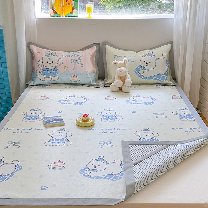 91家纺网 家纺一手货源 找家纺 沐慕 2025新款时尚数码印花600D冰丝凉席系列 冰丝-小奶狗