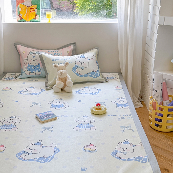 91家纺网 家纺一手货源 找家纺 沐慕 2025新款时尚数码印花600D冰丝凉席系列 冰丝-小奶狗