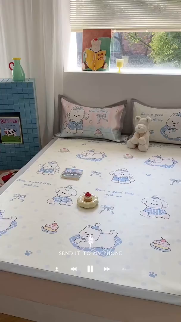 91家纺网 家纺一手货源 找家纺 沐慕 2025新款时尚数码印花600D冰丝凉席系列 冰丝-小奶狗