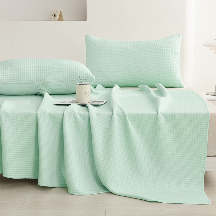 91家纺网 家纺一手货源 找家纺 圣楚家纺 2025春夏新款清凉华夫格夏被夏凉被空调被 清凉水绿