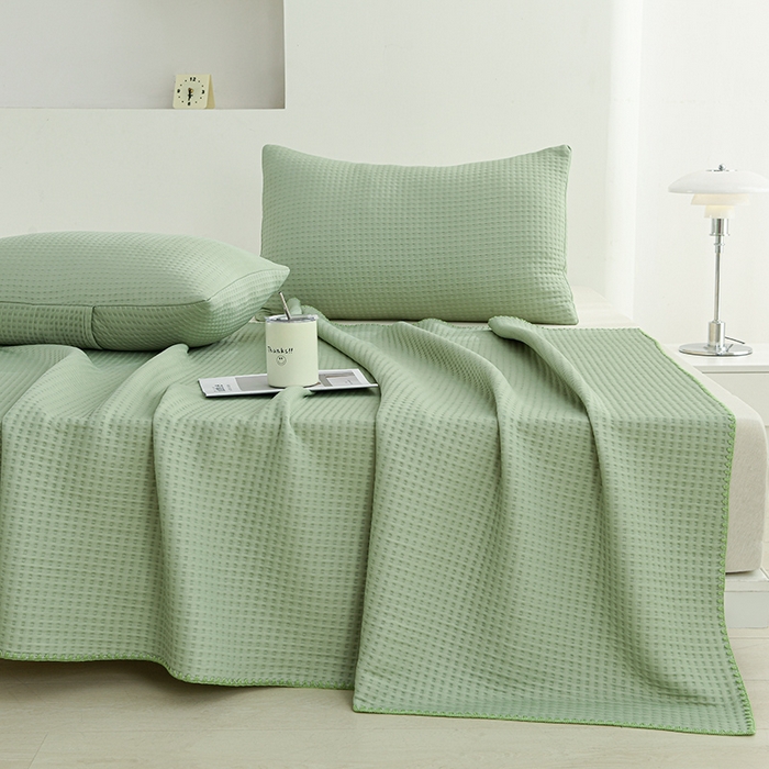 91家纺网 家纺一手货源 找家纺 圣楚家纺 2025春夏新款清凉华夫格夏被夏凉被空调被 清凉草绿