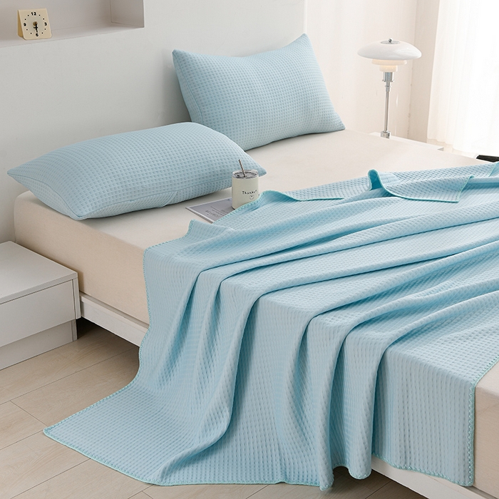 91家纺网 家纺一手货源 找家纺 圣楚家纺 2025春夏新款清凉华夫格夏被夏凉被空调被 清凉天蓝