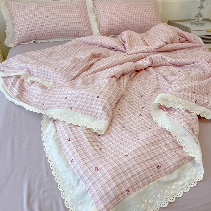 91家纺网 家纺一手货源 找家纺 （总）盼季家纺 2025新款水洗棉蕾丝花边四件套