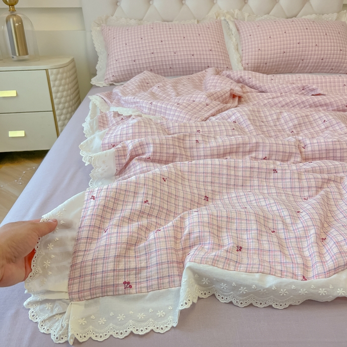 91家纺网 家纺一手货源 找家纺 （总）盼季家纺 2025新款水洗棉蕾丝花边四件套