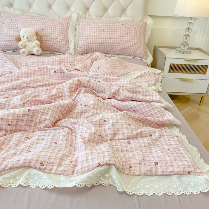 91家纺网 家纺一手货源 找家纺 （总）盼季家纺 2025新款水洗棉蕾丝花边四件套