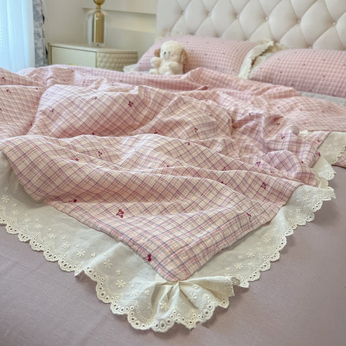 91家纺网 家纺一手货源 找家纺 （总）盼季家纺 2025新款水洗棉蕾丝花边四件套