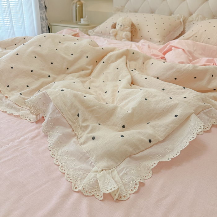 91家纺网 家纺一手货源 找家纺 （总）盼季家纺 2025新款水洗棉蕾丝花边四件套