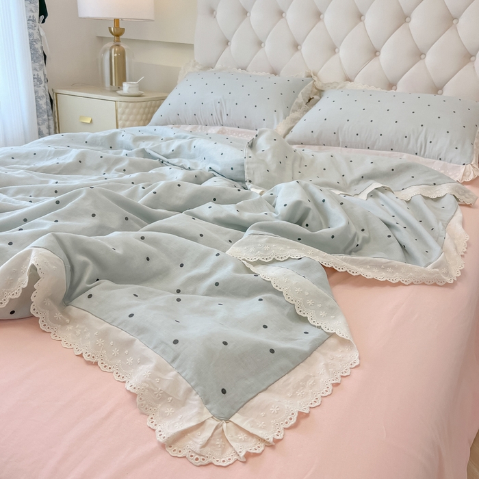 91家纺网 家纺一手货源 找家纺 盼季家纺 2025新款水洗棉蕾丝花边四件套 蕾丝小花边-海盐波波