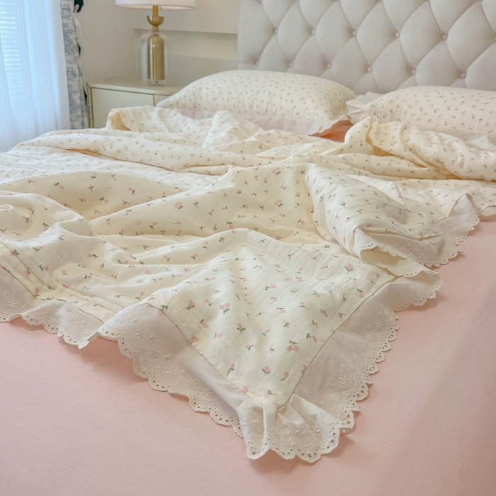 91家纺网 家纺一手货源 找家纺 盼季家纺 2025新款水洗棉蕾丝花边四件套 蕾丝小花边-郁金香