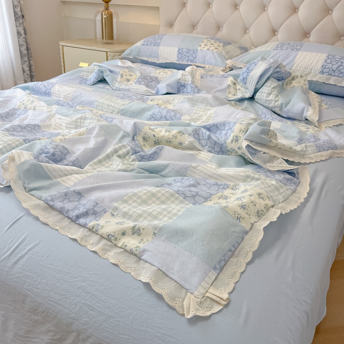 91家纺网 家纺一手货源 找家纺 盼季家纺 2025新款水洗棉蕾丝花边四件套 小蕾丝花边-兰亭序