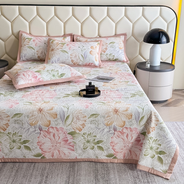 91家纺网 家纺一手货源 找家纺 晨晨家纺 2025新款A类印花莱赛尔天丝软席床盖三件套 澜梦