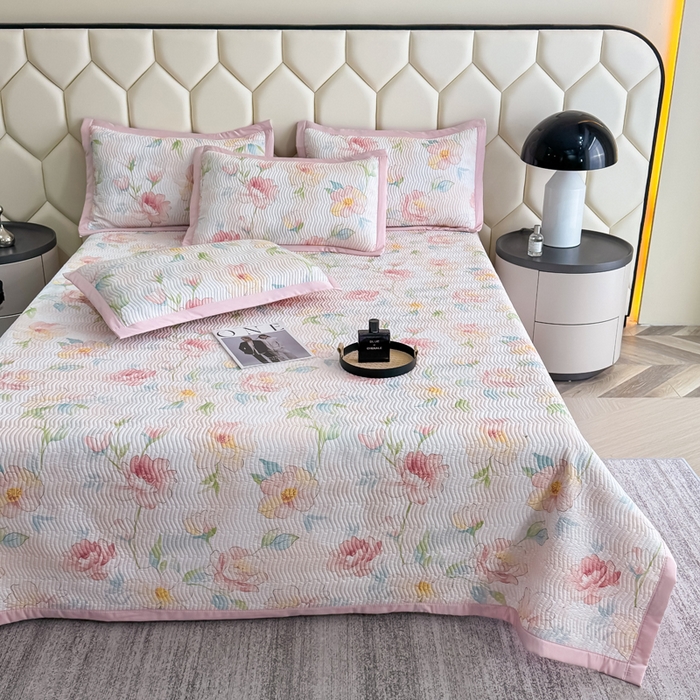 91家纺网 家纺一手货源 找家纺 晨晨家纺 2025新款A类印花莱赛尔天丝软席床盖三件套 妙颜