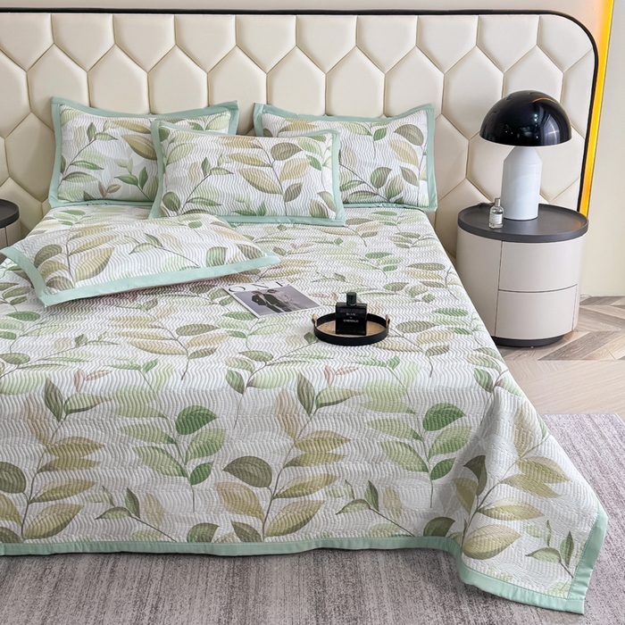 91家纺网 家纺一手货源 找家纺 晨晨家纺 2025新款A类印花莱赛尔天丝软席床盖三件套 语叶